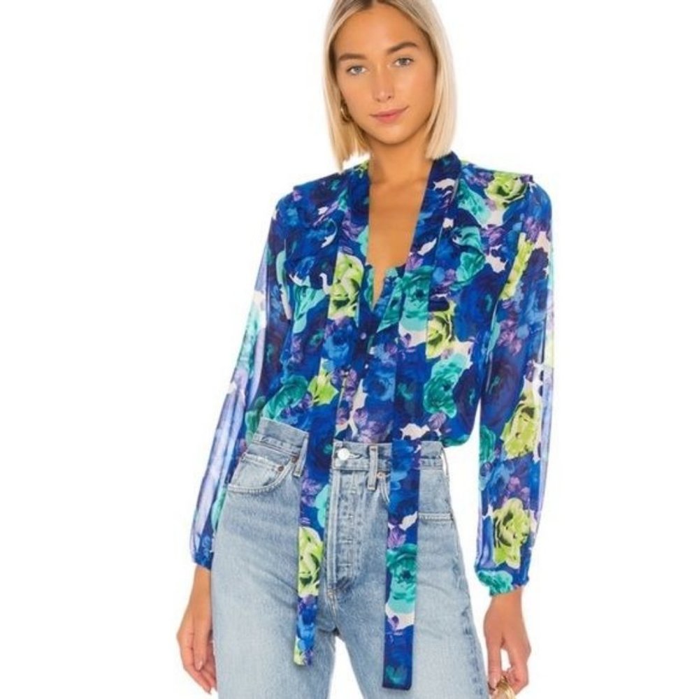 MISA Los Angeles Patia Top Sapphire Blue Floral XS